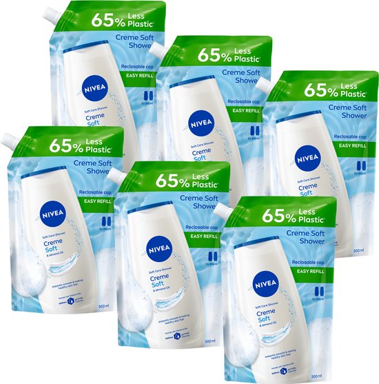 NIVEA Creme Soft Douchecreme Refill - Body Wash - Hydraterend met Amandelolie - Voordeelverpakking -6 x 500ml