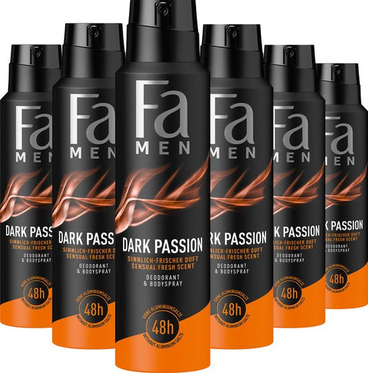 Fa Men Dark Passion Deodorant Spray - 6 x 150 ml