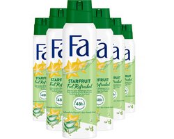 Fa Deodorant - Starfruit - Heerlijke Geur van Starfruit en Aloe Vera - Langdurige Bescherming - Huidvriendelijk - Voordeelverpakking - 6x 150ml