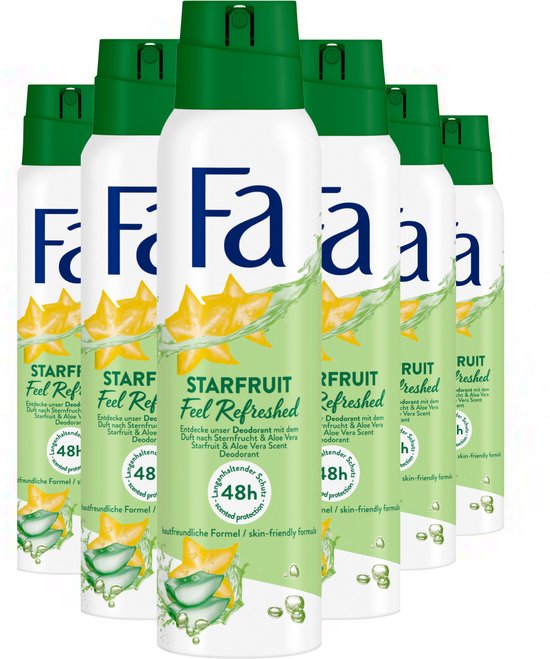 Fa Deodorant - Starfruit - Heerlijke Geur van Starfruit en Aloe Vera - Langdurige Bescherming - Huidvriendelijk - Voordeelverpakking - 6x 150ml