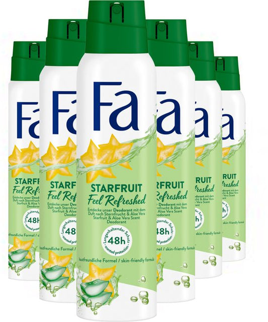 Fa Deodorant - Starfruit - Heerlijke Geur van Starfruit en Aloe Vera - Langdurige Bescherming - Huidvriendelijk - Voordeelverpakking - 6x 150ml