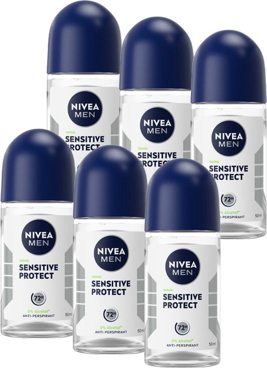 NIVEA MEN Sensitive Protect Anti-Transpirant Deo Roller 50 ml - Deodorant - 72u Bescherming - Voordeelverpakking 6 x 50ml