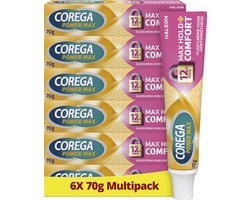 Corega Max Hold + Comfort kleefcrème voor de gebitsprothese voor sterke hechting, 6 x 70 g