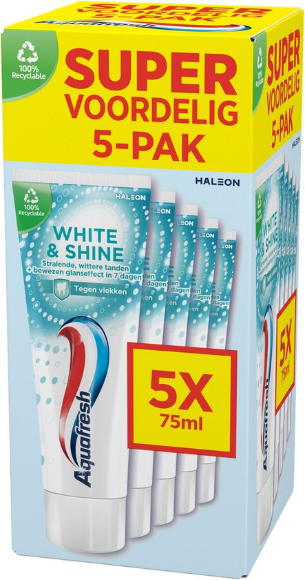 Aquafresh White & Shine – Tandpasta – Wittere tanden – Supervoordelig - 5x75ml