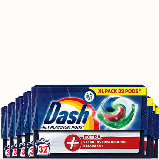 Dash 4in1 PODS - +Extra Vlekkenverwijderaar - Voordeelverpakking 8 x 32 Wasbeurten (256 Stuks)