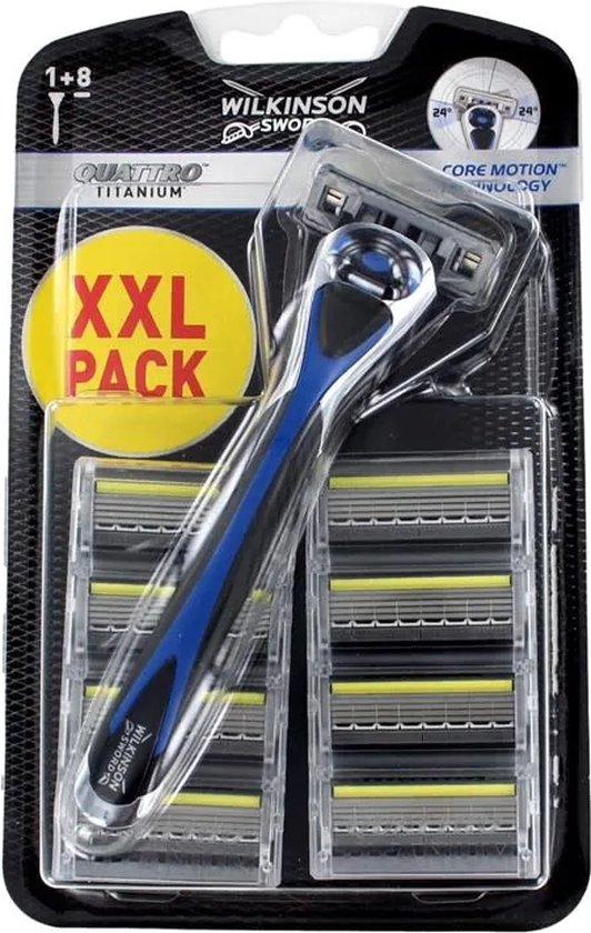 Wilkinson Quattro Titanium - Scheermesjes - Scheermeshouder en scheermesjes - XXL Pack - 8+1