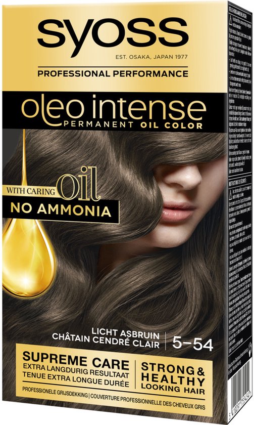 Syoss Oleo Intense 5-54 Haarverf - Licht Asbruin - Permanente Haarkleuring - Ammoniakvrij - Met Voedende Oliën - 100% Grijsdekking - Langdurige Kleur - 1 stuk