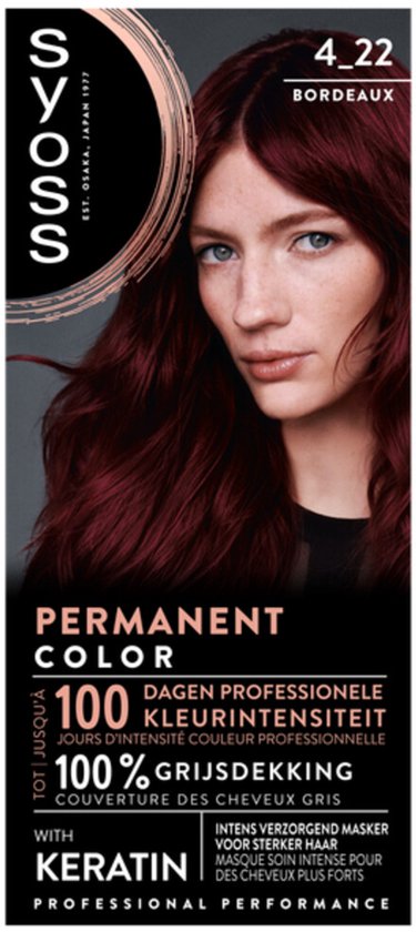 SYOSS Permanent Coloration 4-22 - Haarverf - Permanente Haarkleuring - Bordeaux – Grijsdekking – Vermindert Haarbreuk - 1 Stuk