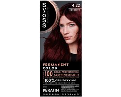 SYOSS Permanent Coloration 4-22 - Haarverf - Permanente Haarkleuring - Bordeaux – Grijsdekking – Vermindert Haarbreuk - 1 Stuk