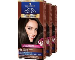 3x Poly Color Crème Permanente Haarverf 46 Bruin Zwart 90 ml