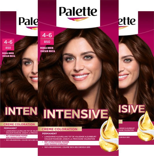 Palette - 850 Mokka Bruin - Haarverf - Intensieve, Natuurlijke Kleuren met 100% Grijsdekking - Voordeelverpakking - 3 stuks
