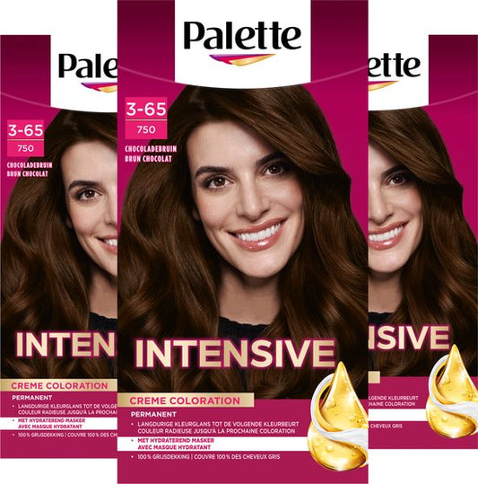 Palette - 750 Chocoladebruin - Haarverf - Intensieve, Natuurlijke Kleuren met 100% Grijsdekking - Voordeelverpakking - 3 stuks