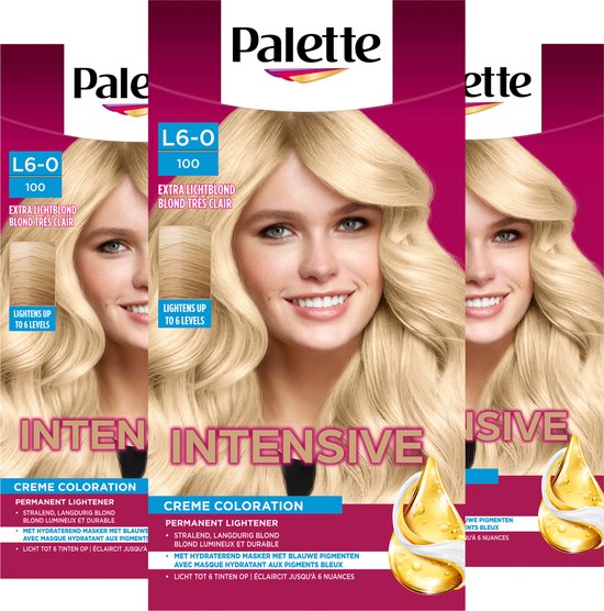 Palette - 100 Extra Licht Blond - Permanente haarverf - Intensieve, Natuurlijke Kleuren met 100% Grijsdekking - Voordeelverpakking - 3 stuks