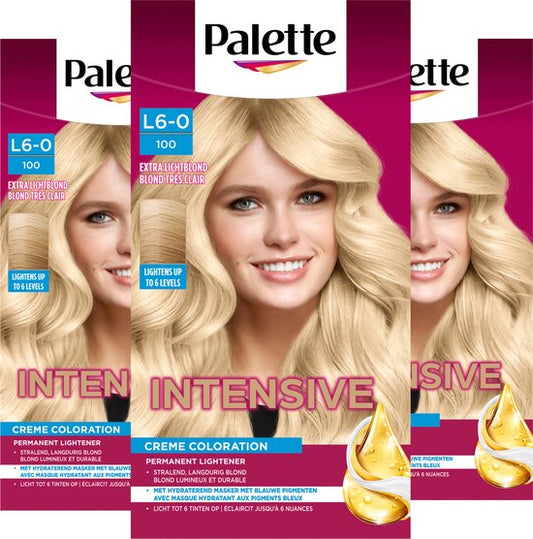 Palette - 100 Extra Licht Blond - Permanente haarverf - Intensieve, Natuurlijke Kleuren met 100% Grijsdekking - Voordeelverpakking - 3 stuks