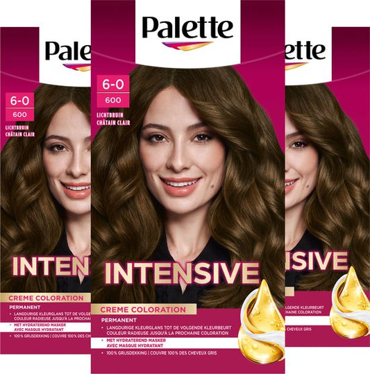 Palette - 600 Licht Bruin - Haarverf - Intensieve, Natuurlijke Kleuren met 100% Grijsdekking - Voordeelverpakking - 3 stuks