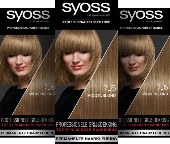 Syoss - 7-6 - Haarverf - Permanente Haarkleuring - Middenblond - Grijsdekking - Voordeelverpakking - 3 stuks
