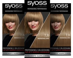 Syoss - 7-6 - Haarverf - Permanente Haarkleuring - Middenblond - Grijsdekking - Voordeelverpakking - 3 stuks