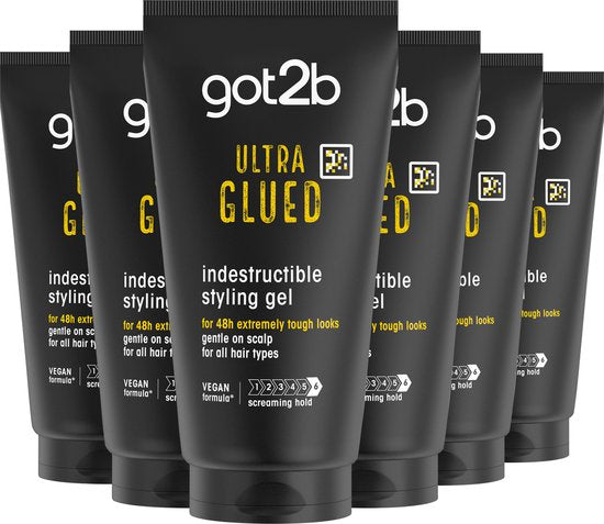 Got2b Ultra Glued Gel – Haargel - Haarstyling - Extreme Hold - 48u Hold – Voordeelverpakking - 6 x 150 ml