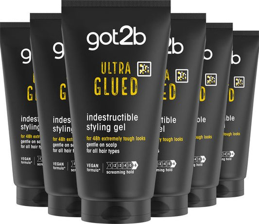 Got2b Ultra Glued Gel – Haargel - Haarstyling - Extreme Hold - 48u Hold – Voordeelverpakking - 6 x 150 ml