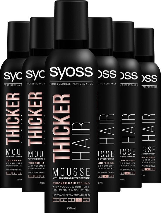 SYOSS Thicker Hair Mousse - Haarmousse – Haarstyling - Volume - Dikker & Voller Haar – Voordeelverpakking - 6 x 250 ml