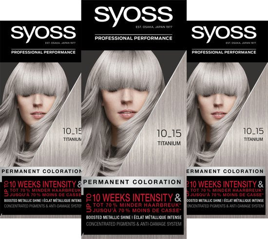 Syoss - 10-15 - Haarverf - Permanente Haarkleuring - Titanium - Grijsdekking - Voordeelverpakking - 3 stucks