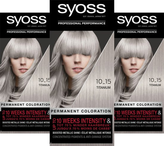 Syoss - 10-15 - Haarverf - Permanente Haarkleuring - Titanium - Grijsdekking - Voordeelverpakking - 3 stucks