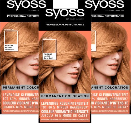 Syoss - 9-67 - Haarverf - Permanente Haarkleuring - Coral Gold - Grijsdekking - Voordeelverpakking - 3 stucks