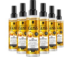 Gliss Oil Nutritive Hairspray - Anti-Klit Spray - Leave-in-Conditioner – Stralende Glans – Hittebescherming - Voordeelverpakking - 6 x 200 ml