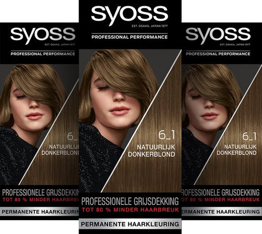 Syoss - 6-1 - Haarverf - Permanente Haarkleuring - Natuurlijkblond - Grijsdekking - Voordeelverpakking - 3 stucks