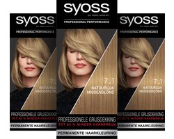 Syoss - 7-1 - Haarverf - Permanente Haarkleuring - Natuurlijk Middenblond - Grijsdekking - Voordeelverpakking - 3 stucks