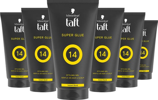 Taft - Super Glue Level 14 Power Styling Gel - Haarstyling - Haargel - Sterke Fixatie - Korte Haartypes - Voordeelverpakking - 6x 150ml