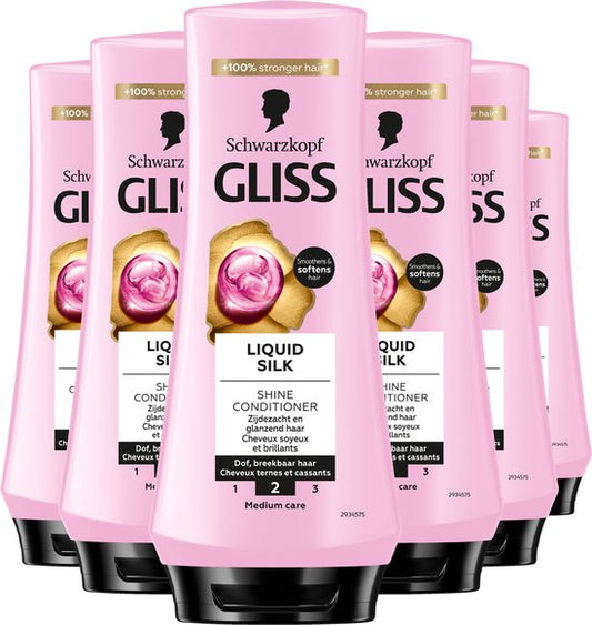 Gliss Liquid Silk - Haarverzorging - Conditioner - Zijdezacht - Glans - Anti-pluis - Pluizend & Dof Haar - Voordeelverpakking - 6 x 200 ml