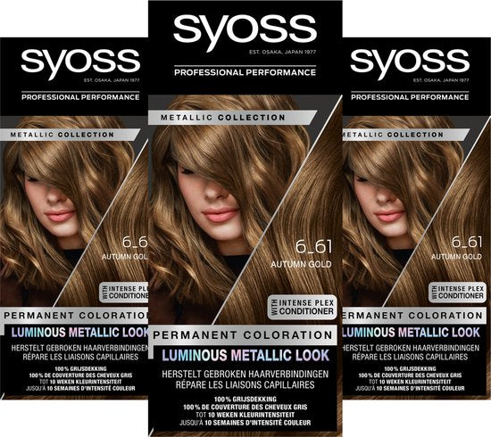 SYOSS Metallics 6-61 - Autumn Gold - Permanente Haarverf - Haarkleuring - Grijsdekking - Voordeelverpakking - 3 Stuks
