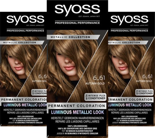 SYOSS Metallics 6-61 - Autumn Gold - Permanente Haarverf - Haarkleuring - Grijsdekking - Voordeelverpakking - 3 Stuks