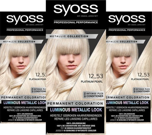 SYOSS Metallics 12-53 - Platinum Pearl - Permanente Haarverf - Haarkleuring - Grijsdekking - Voordeelverpakking - 3 Stuks