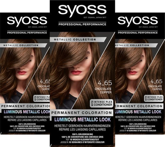 SYOSS Metallics 4-65 - Chocolate Copper - Permanente Haarverf - Haarkleuring - Grijsdekking - Voordeelverpakking - 3 Stuks