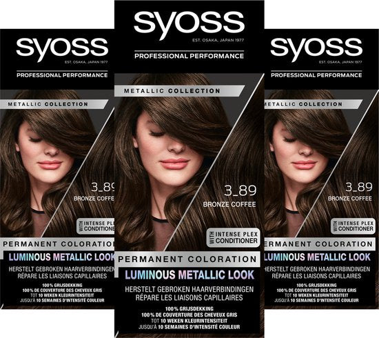 SYOSS Metallics 3-89 - Bronze Coffee - Permanente Haarverf - Haarkleuring - Grijsdekking - Voordeelverpakking - 3 Stuks