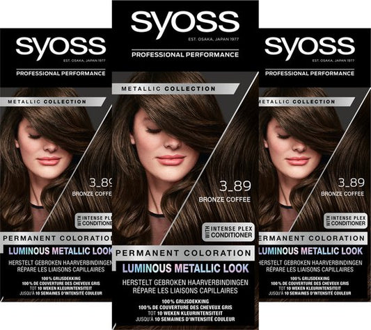 SYOSS Metallics 3-89 - Bronze Coffee - Permanente Haarverf - Haarkleuring - Grijsdekking - Voordeelverpakking - 3 Stuks