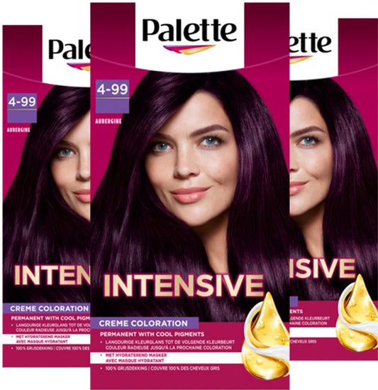 Palette - 4-99 Aubergine - Haarverf - Intensieve, Natuurlijke Kleuren met 100% Grijsdekking - Voordeelverpakking - 3 stuks