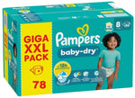 Pampers Baby-Dry Maat 8 – 78 Luiers – XXL Pack – 12 uur bescherming – 17+ kg