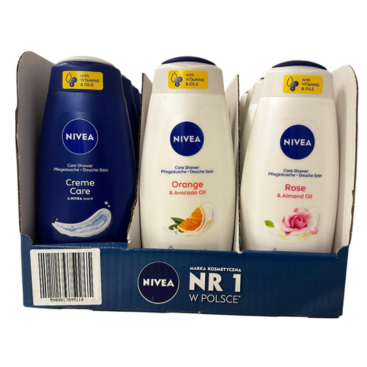 Nivea - Display - Douchegel - Creme Care+Orange+Rose+Diamond - 4 Assortimenten - 18 Stuks x 500ml