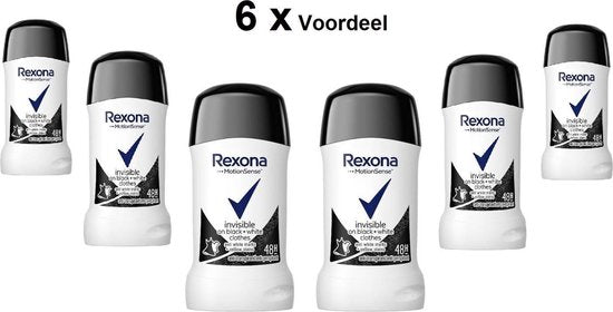 Rexona Motion Sense Invisible on Black & White Deodorant Stick 6 x 40 ml.