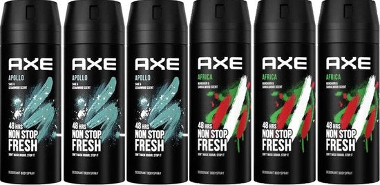 Axe Deodorant Spray 6 Stuks - Voordeelverpakking Deo - 3x Axe Apollo - 3x Axe Africa