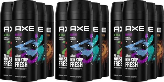 AXE Deodorant Bodyspray Mix 12 stuks - Marine / Africa / Apollo / Dark Temptation