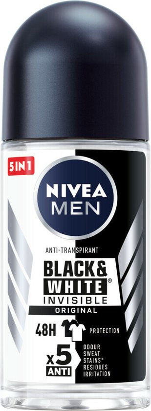 NIVEA Men Deodorant Roller Invisible for Black & White - 3 x 50 ml - Voordeelverpakking