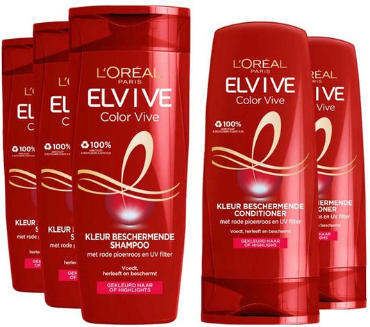 L'Oréal Elvive Color Vive - Shampoo 3x 250 ml & Conditioner 2x 200 ml - Pakket