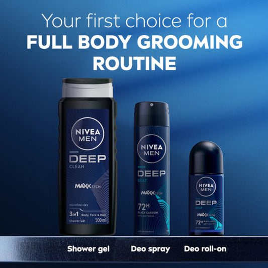 NIVEA Men Deodorant Roller Deep Beat - 3 x 50 ml - Voordeelverpakking