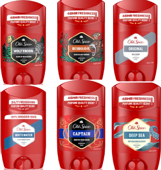 Old Spice deo stick Original / Bearglove / Wolfthorn / whitewater / Deep Sea / Captain - luxe set 6 Stuks