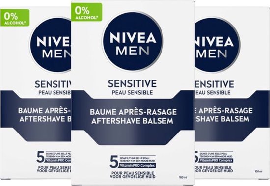 NIVEA MEN Sensitive Aftershave Balsem - Aftershave Balm - Alcoholvrij - 3x100ml - Voordeelverpakking