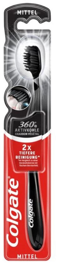Colgate - Tandenborstel - Charcoal Black 360 Medium - Zwart - 1 Tandenborstel